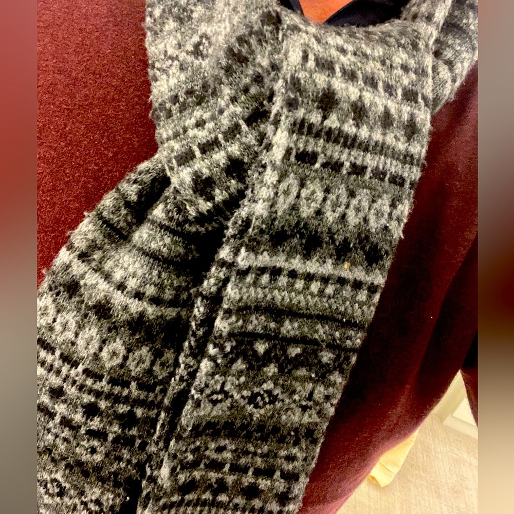 Winter Scarf OS unisex Greys with black accent very soft, yet thick scarf.